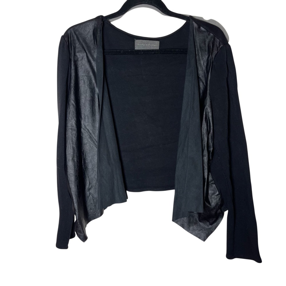 Sunday in Brooklyn Womens Black Faux Leather‎ Trim Open Front Cardigan Top